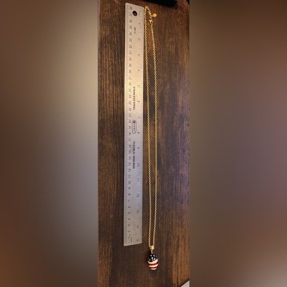 Joan Rivers vintage red, white, and blue enamel egg pendant necklace 32” - Picture 4 of 6